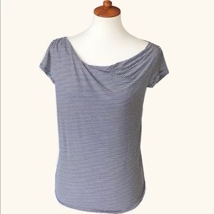 Loft Blue & White Stripe Drape Neck Sleeveless Top